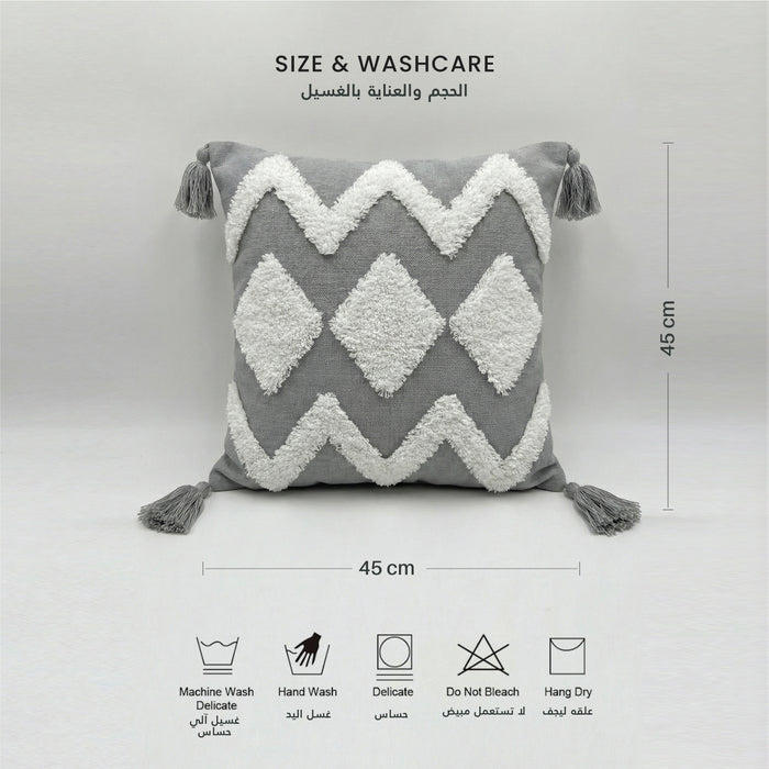 Boho Handcrafted Throw Pillow 45x45cm Filled Cushion with Grey Wave Design Pack of 2