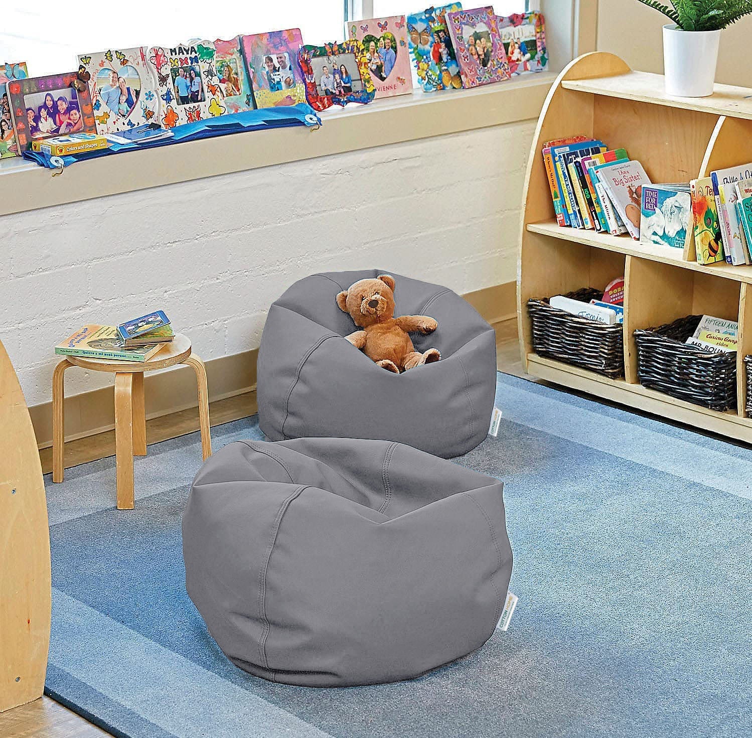 Kids Bean Bag Grey Small Size Indoor Outdoor Furniture Sofa Zipper Closure Couch PU Leather Polystyrene Beads Filling Chair Comfy Washable Durable Room Organizer for kids 50x80x80cm