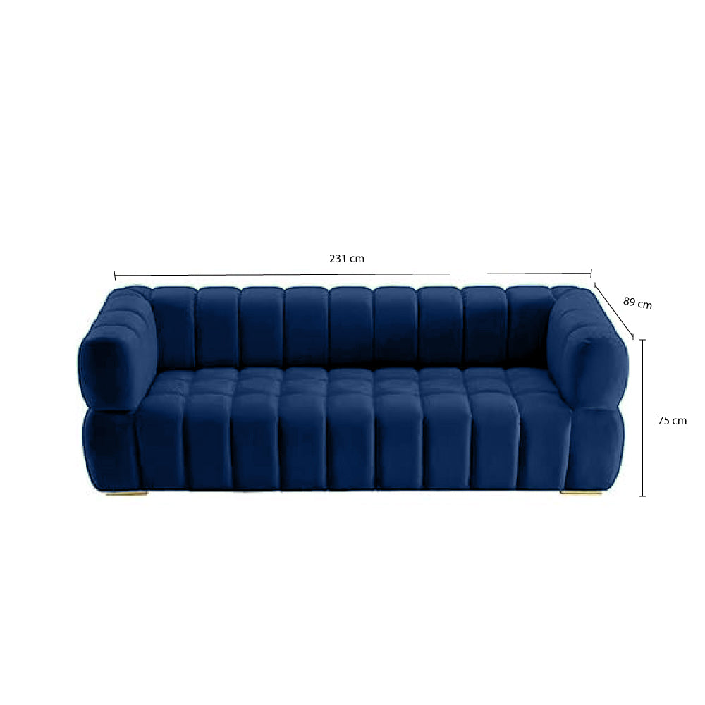 Gwen 3 Seater Sofa Velvet Fabric - Navy Blue - L231cm x W89cm X 75cm