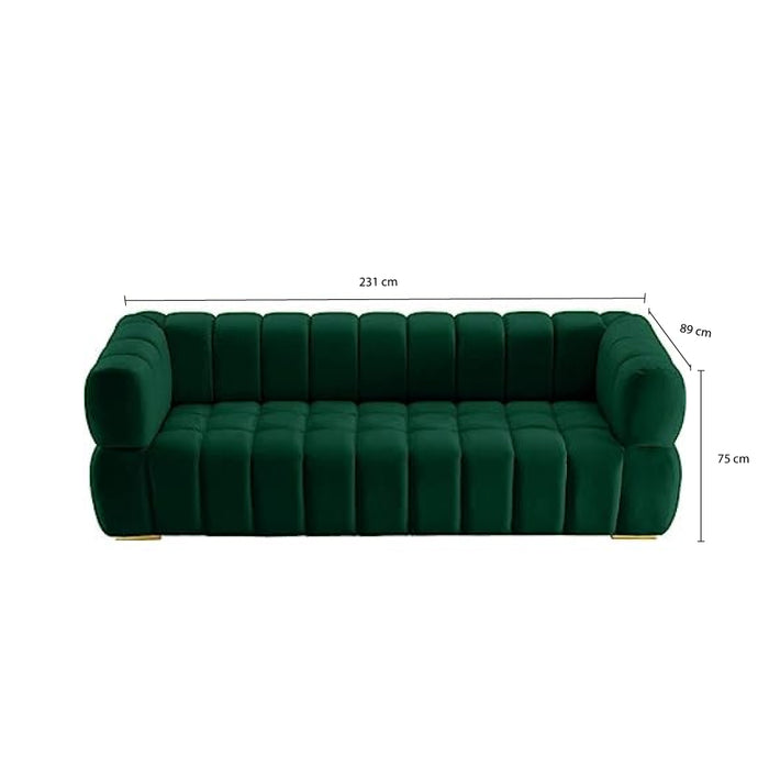 Gwen 3 Seater Sofa Velvet Fabric - Emerald Green - L231cm x W89cm X 75cm