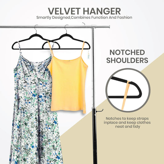 Premium Black Velvet Hangers 20 Pack Non-Slip Space Saving & Durable