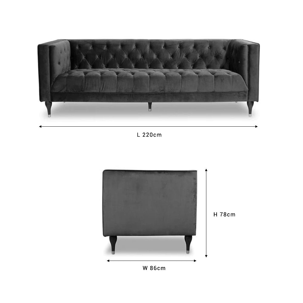 Ector 3-Seater Velvet Tuxedo Arm Sofa - Luxurious Rust Upholstery L220cm x H86cm x W78cm