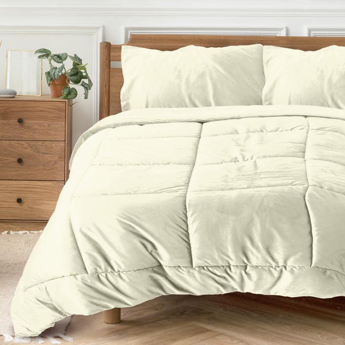 Luxury Velvet 3-Piece Queen Comforter Set - 220x240 cm- Ivory