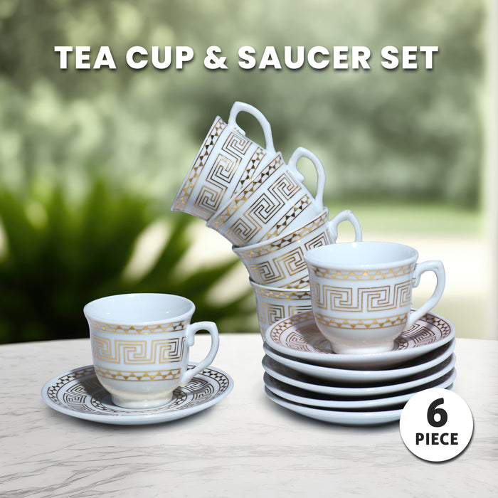 Elegant Tea Cup and Saucer Set - 6PC | Golden Geometry | Cotton Home