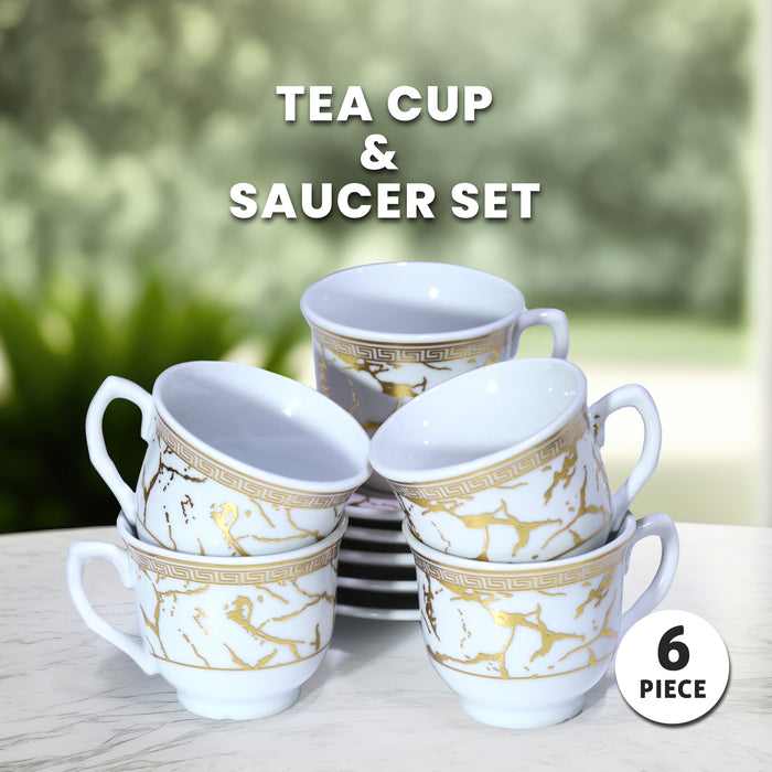 Elegant Tea Cup and Saucer Set - 6PC | Gold Harmony | Cotton Home