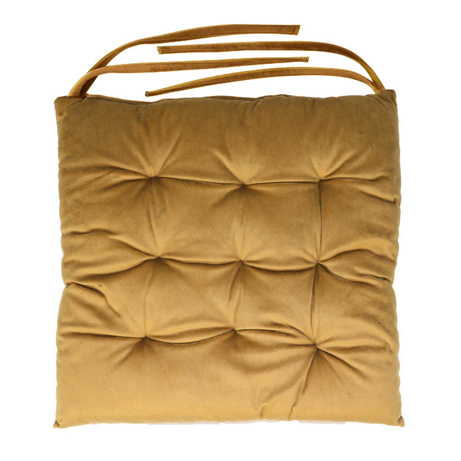 Velvet Slip Free Tufted  Chair Cushion Khaki 40x40cm - Pack of 4