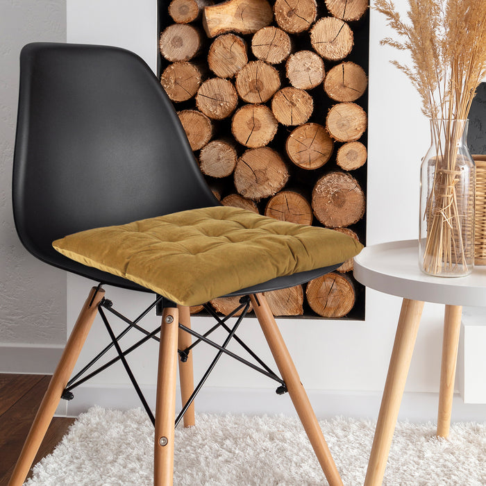 Velvet Slip Free Tufted  Chair Cushion Khaki 40x40cm