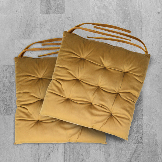 Velvet Slip Free Tufted  Chair Cushion Khaki 40x40cm - Pack of 2