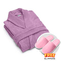 Premium Cotton Lavender Terry Bathrobe with Pockets, One Size Fits All with Free Bath Slippers