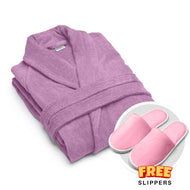 Premium Cotton Lavender Terry Bathrobe with Pockets, One Size Fits All with Free Bath Slippers