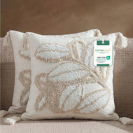 Boho Handcrafted Throw Pillow 45x45cm Filled Cushion with Leaves Design Pack of 2