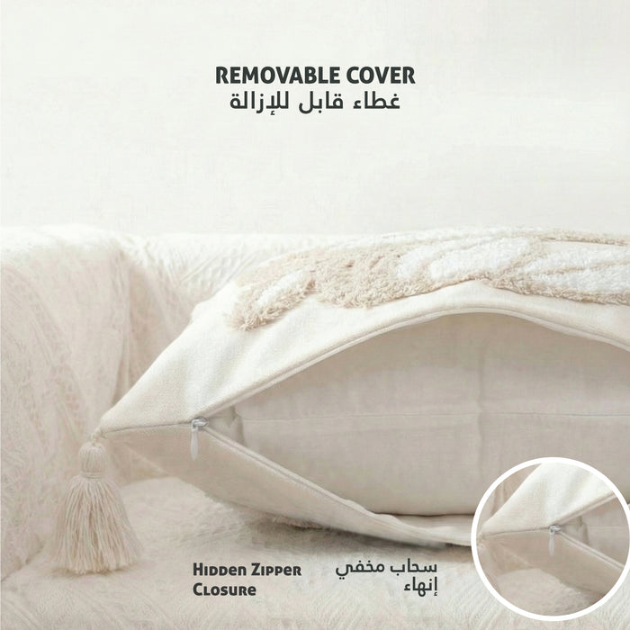 Boho Handcrafted Throw Pillow 45x45cm Filled Cushion with Leaves Design