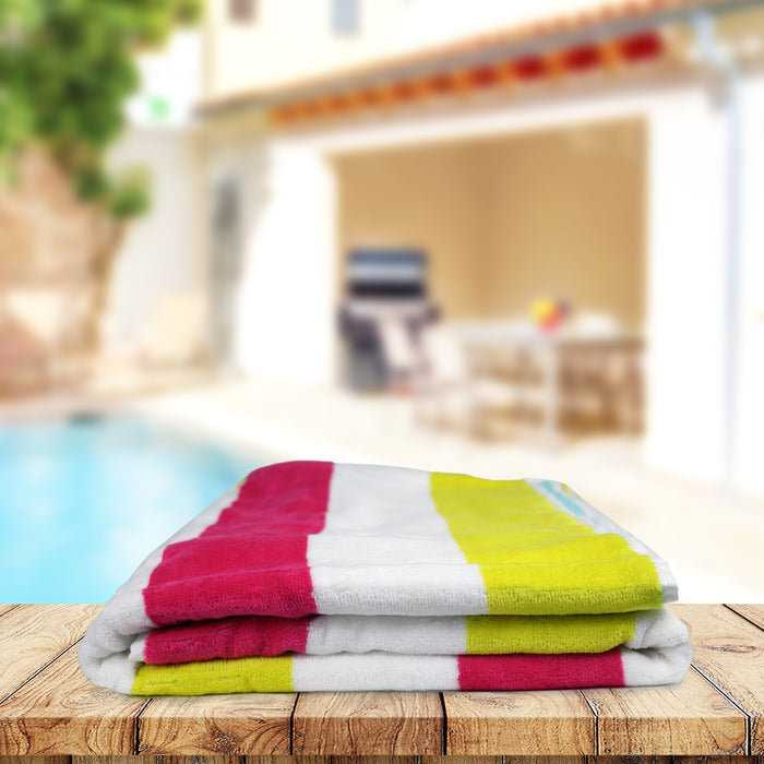 Oversized Beach Towel 90x180cm Extra Large Luxury Cotton Yellow and Pink Striped High Absorbent and Soft Summer Pool Towel