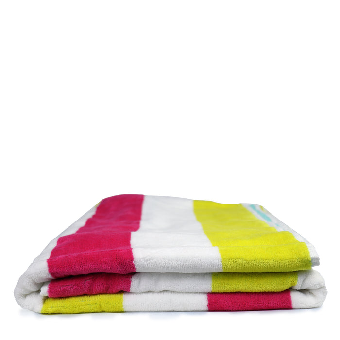 100% Cotton Striped Multi Color Wave Pool Towels - Lemon and Hot Pink