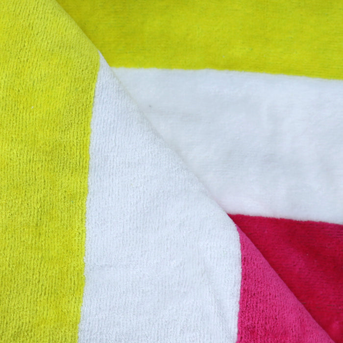 100% Cotton Striped Multi Color Wave Pool Towels - Lemon and Hot Pink