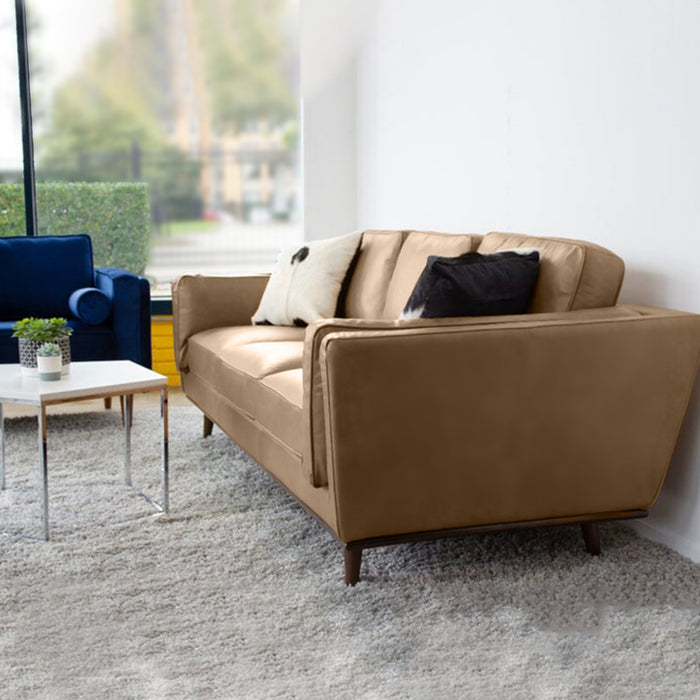 Lesa Brown Square Arm 3-Seater Leather Sofa