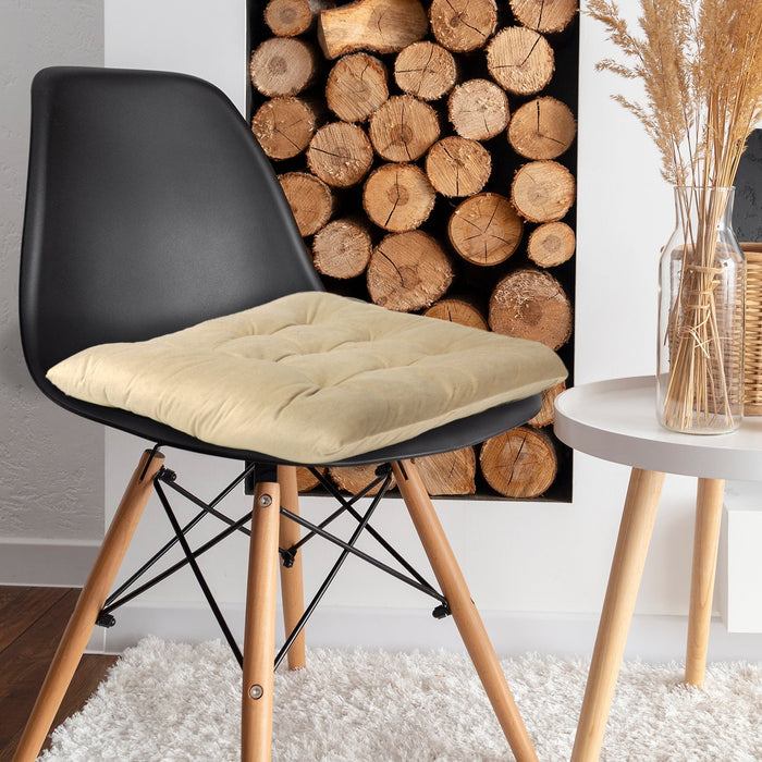 Velvet Slip Free Tufted  Chair Cushion Light Beige 40x40cm - Pack of 4