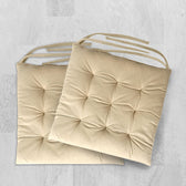 Velvet Slip Free Tufted  Chair Cushion Light Beige 40x40cm - Pack of 2