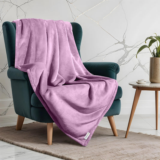 Flannel Blanket Queen 220x240cm Suitable for All Seasons, Warm Throw Blanket  - Light Purple