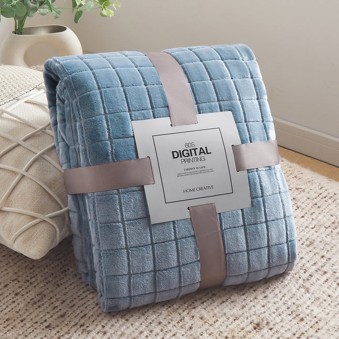 Elegant Square Design Blanket Single Size Silver Sky Blue