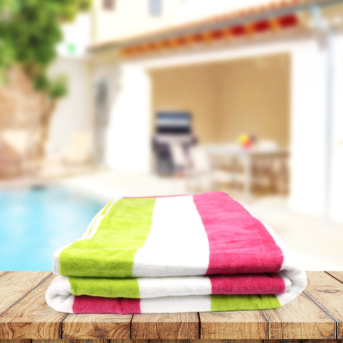 Oversized Beach Towel 90x180cm Extra Large Luxury Cotton Lime and Green Striped High Absorbent and Soft Summer Pool Towel