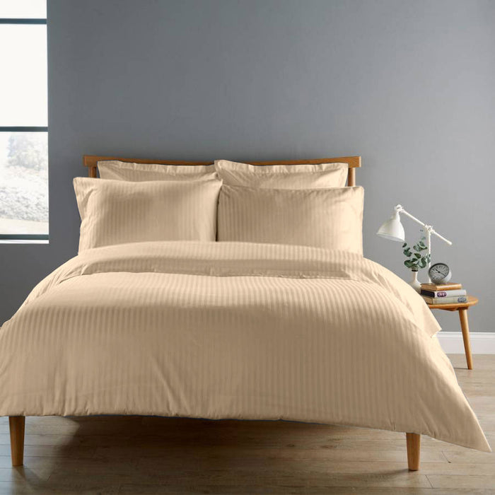 6 Piece Cotton Duvet Cover Set 220x240cm Queen - Lt. Brown Stripe