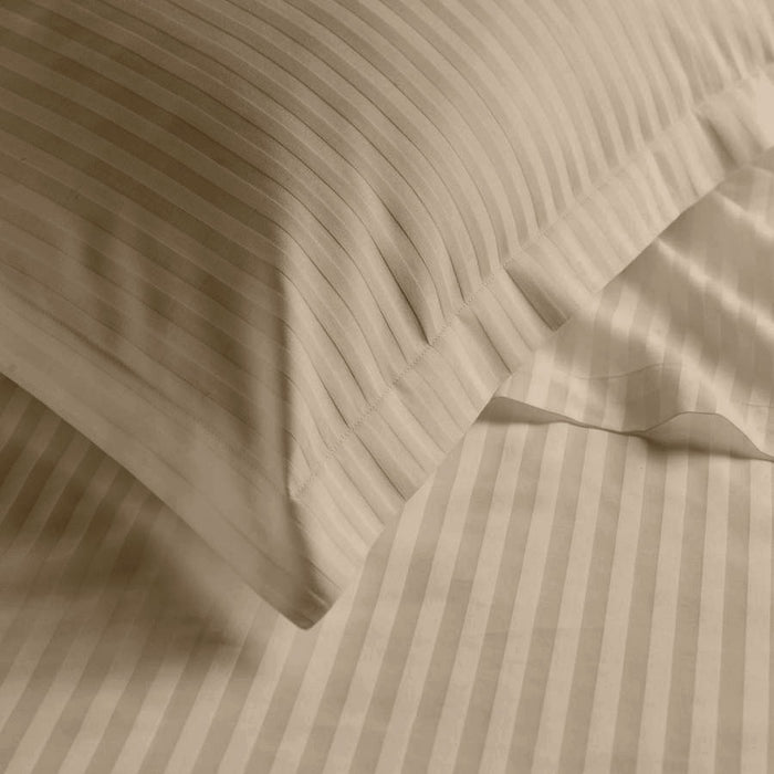 6 Piece Cotton Duvet Cover Set 220x240cm Queen - Lt. Brown Stripe
