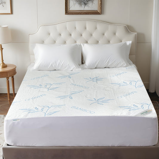 Premium Bamboo Blue Mattress Protector 200x200+35CM Breathable & Waterproof by Cotton Home