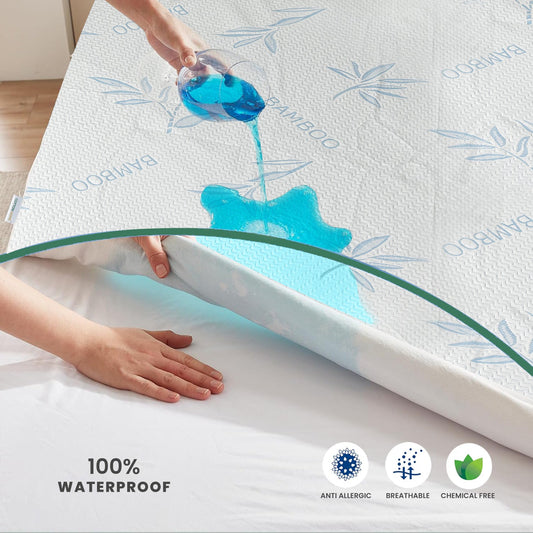 Premium Bamboo Mattress Protector 180x200+35CM | Blue | Breathable & Waterproof by Cotton Home
