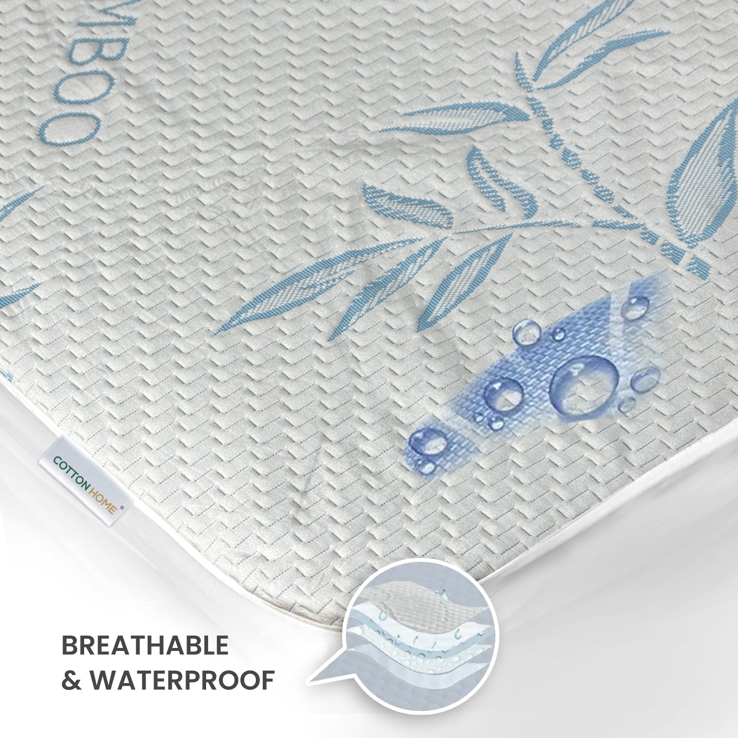 Premium Bamboo Mattress Protector 100x200+35CM | Blue | Breathable & Waterproof by Cotton Home