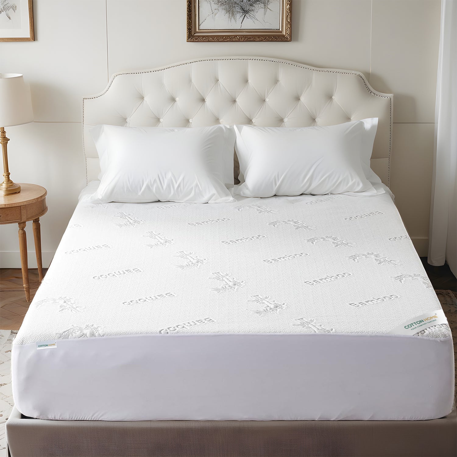 Premium Bamboo Mattress Protector 180x200+35CM | Gray | Breathable & Waterproof by Cotton Home