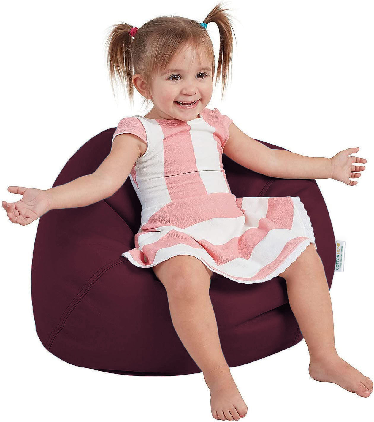 Kids Bean Bag Maroon Small Size Indoor Outdoor Furniture Sofa Zipper Closure Couch PU Leather Polystyrene Beads Filling Chair Comfy Washable Durable Room Organizer for kids 50x80x80cm