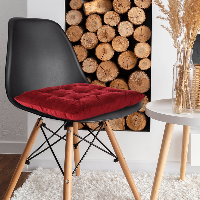 Velvet Slip Free Tufted  Chair Cushion Maroon 40x40cm - Pack of 2