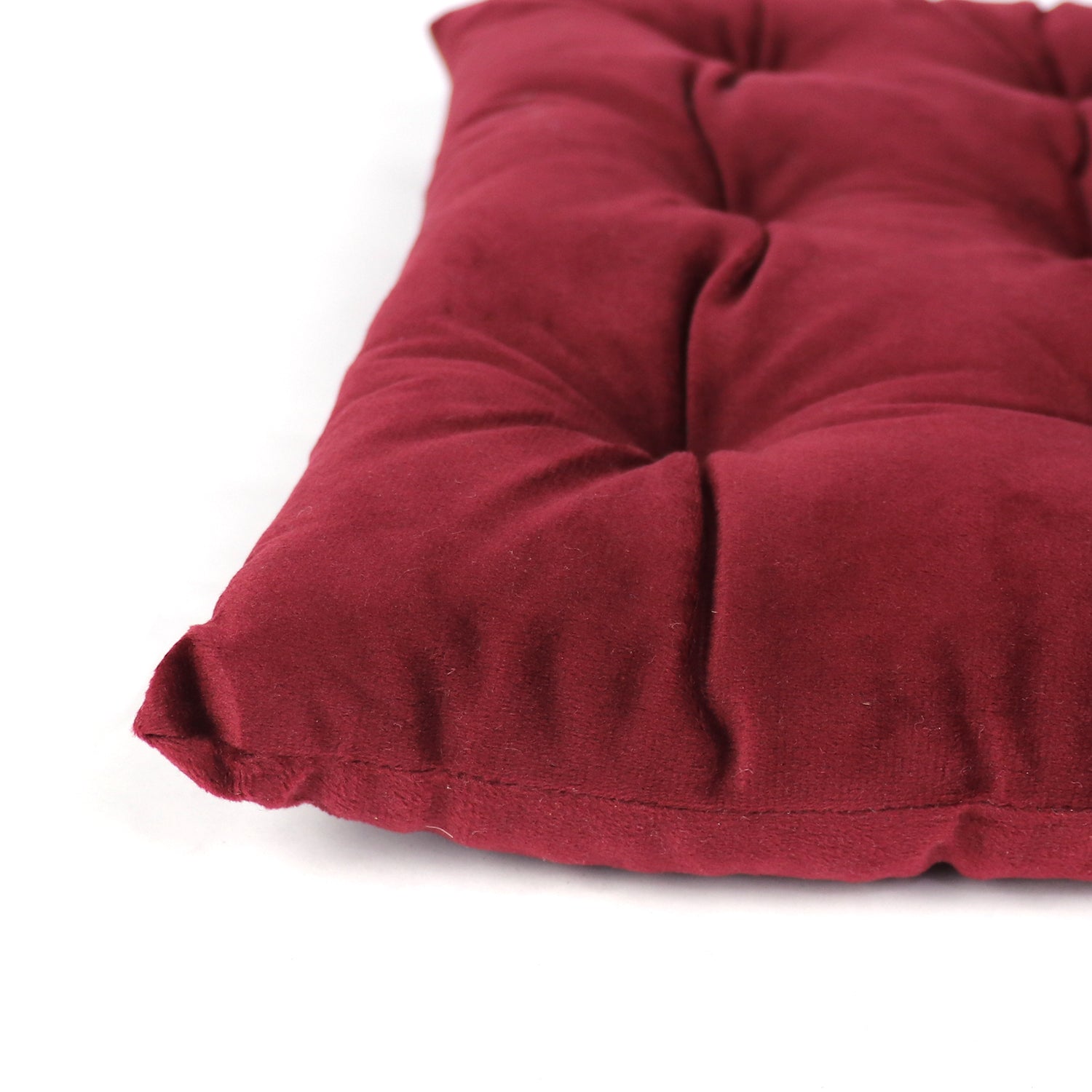 Velvet Slip Free Tufted  Chair Cushion Maroon 40x40cm - Pack of 2