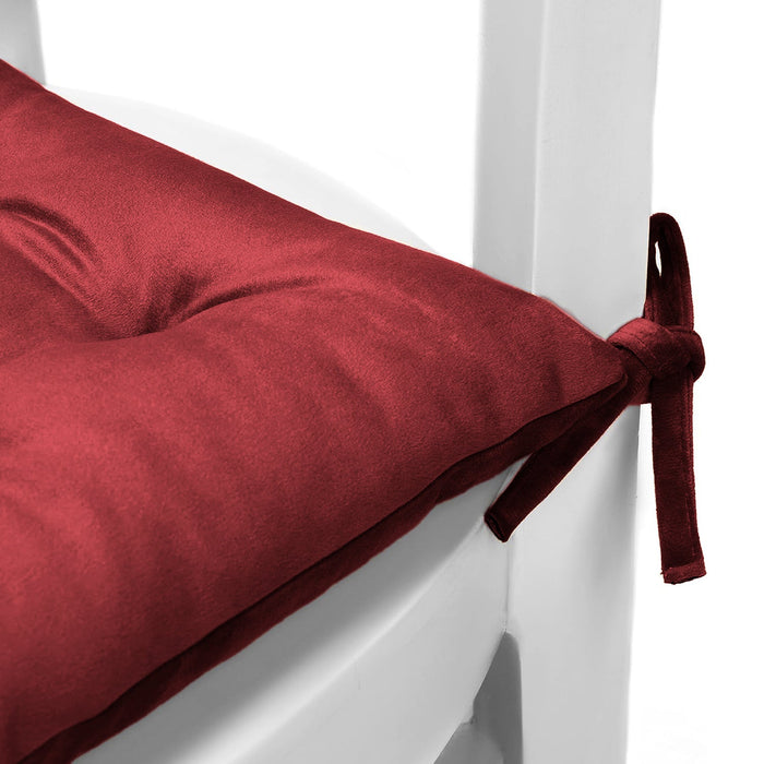 Velvet Slip Free Tufted  Chair Cushion Maroon 40x40cm - Pack of 2