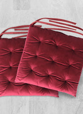 Velvet Slip Free Tufted  Chair Cushion Maroon 40x40cm - Pack of 2 - Cotton Home