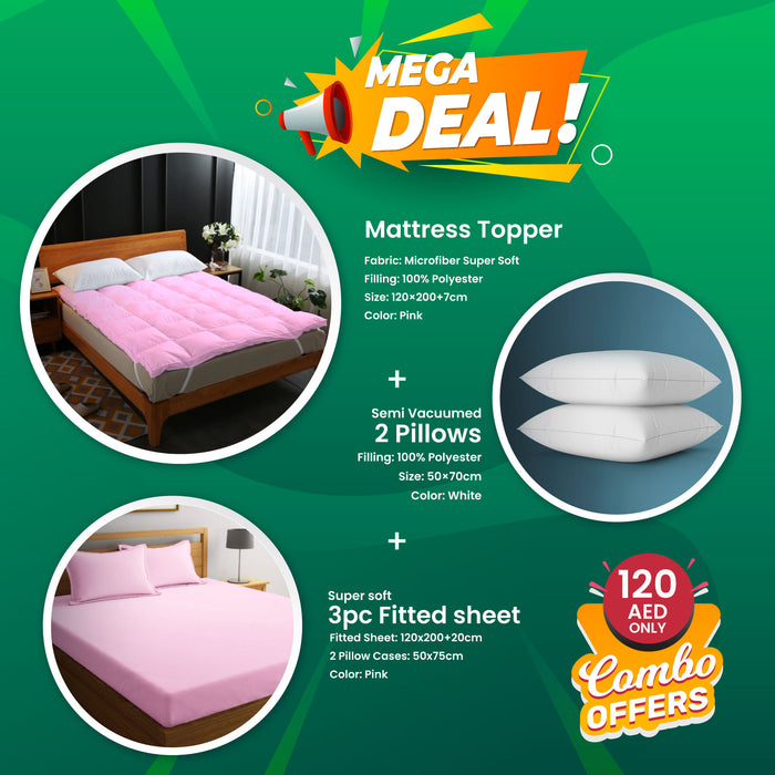 Mattress Toper 2 Pillows and 3 Fitted Sheet Combo Offer