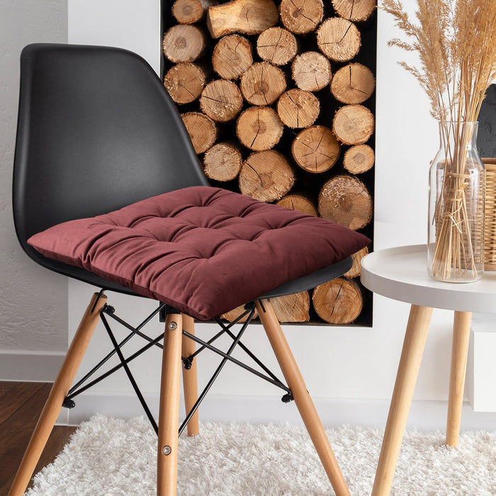 Velvet Slip Free Tufted  Chair Cushion Mauve 40x40cm - Pack of 2