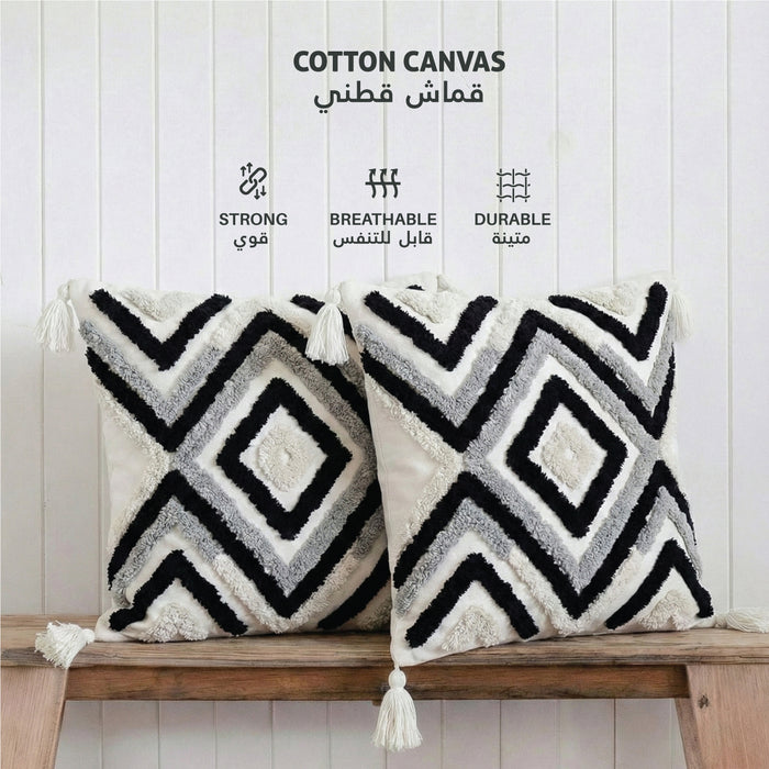 Boho Handcrafted Throw Pillow 45x45cm Filled Cushion with Maze Design Pack of 2
