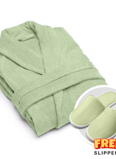 Premium Cotton Mint Green Terry Bathrobe with Pockets, One Size Fits All with Free Bath Slippers