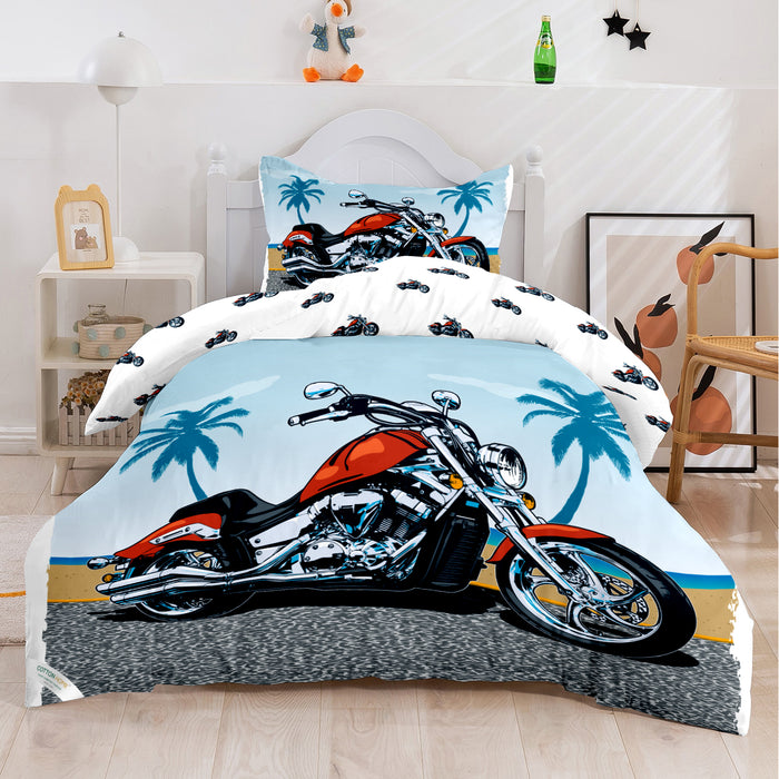 Kids Duvet Cover Set 3 Pcs -  Motorcycle  Print | 135x220cm | Microfiber | Cotton Home