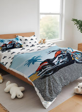 Kids Duvet Cover Set - 4 Pc - Motorcycle Print 160x220cm | Cotton Home - Cotton Home