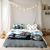 Kids Duvet Cover Set - 4 Pc - Motorcycle Print 160x220cm | Cotton Home