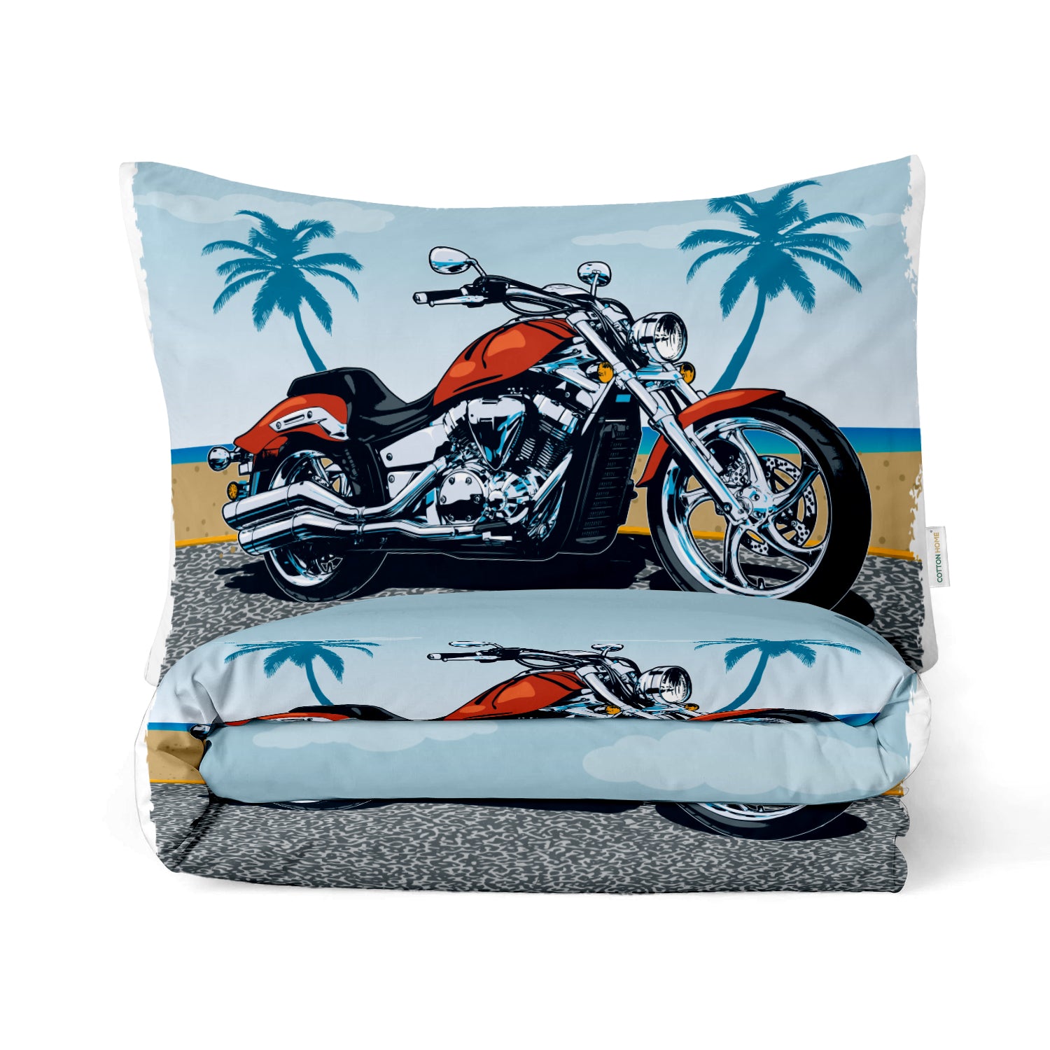 Kids Duvet Cover Set - 4 Pc - Motorcycle Print 160x220cm | Cotton Home