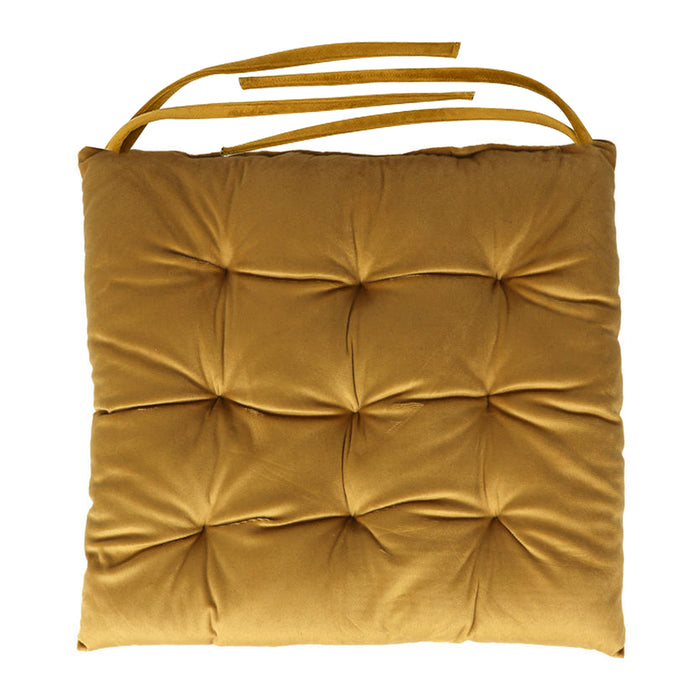 Velvet Slip Free Tufted  Chair Cushion Mustard 40x40cm
