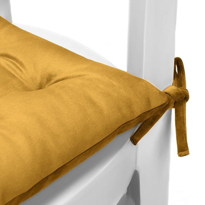 Velvet Slip Free Tufted  Chair Cushion Mustard 40x40cm - Pack of 2