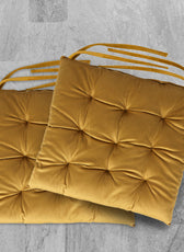 Velvet Slip Free Tufted  Chair Cushion Mustard 40x40cm - Pack of 2 - Cotton Home