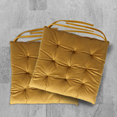 Velvet Slip Free Tufted  Chair Cushion Mustard 40x40cm - Pack of 2