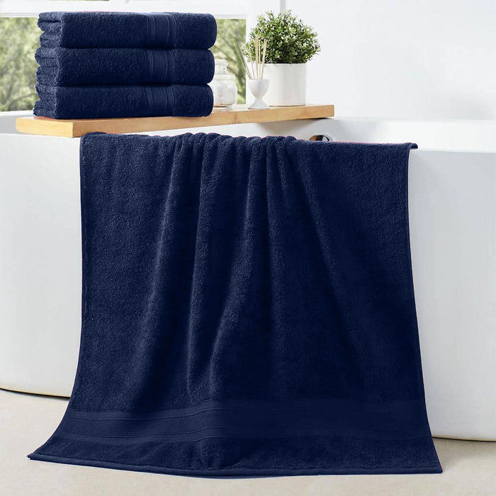 Cotton Bath Towel 70x140 CM 4 Piece Set, Navy Blue