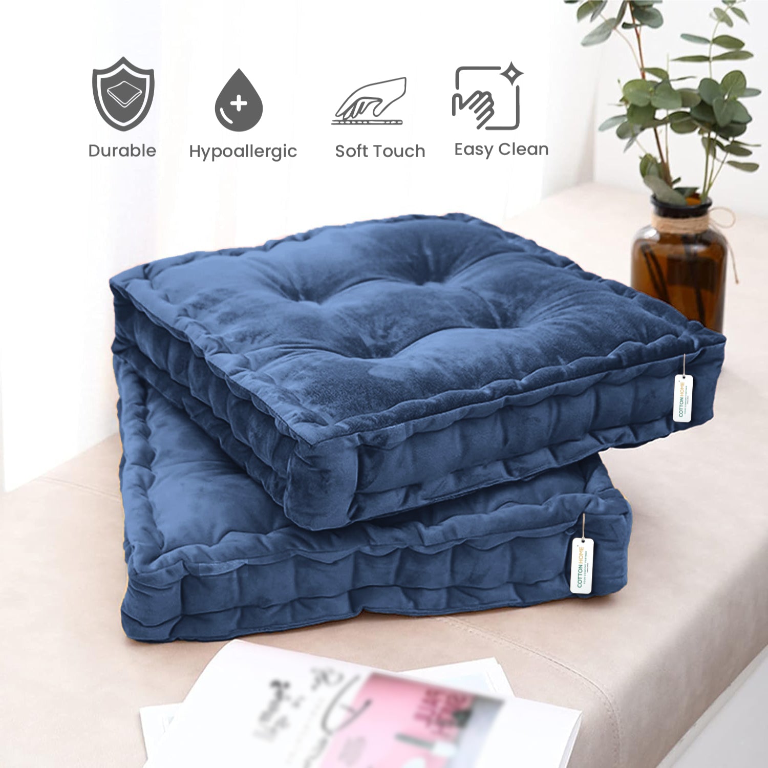 Serenity Velvet Multipurpose Seat Cushion 40x40cm  Pack of 2  Square Shape Seating